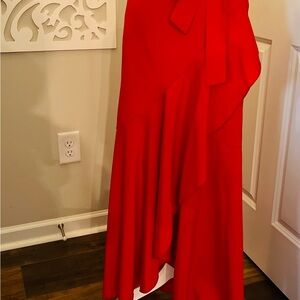 Red Asymmetrical Maxi Skirt with Tie Front